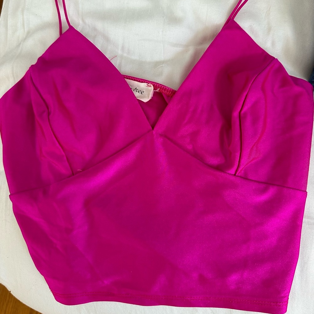 Pink spaghetti strap crop top